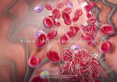 Dual Antiplatelet Therapy Illustration - Clark Medical Illustration Stent and clot illustration